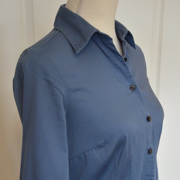 Van Heusen Studio Blue Button-Down Stretch Blouse with Gathered Back - Picture 3 of 10